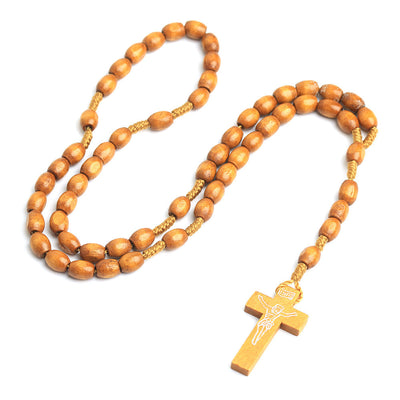 Handmade Natural Wooden Beads Cross Necklace