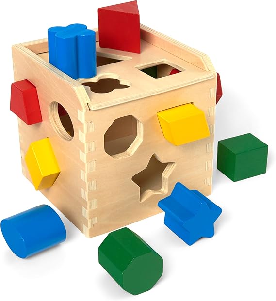 Melissa & Doug Shape Sorting Cube - Classic Wooden Toy With 12 Shapes