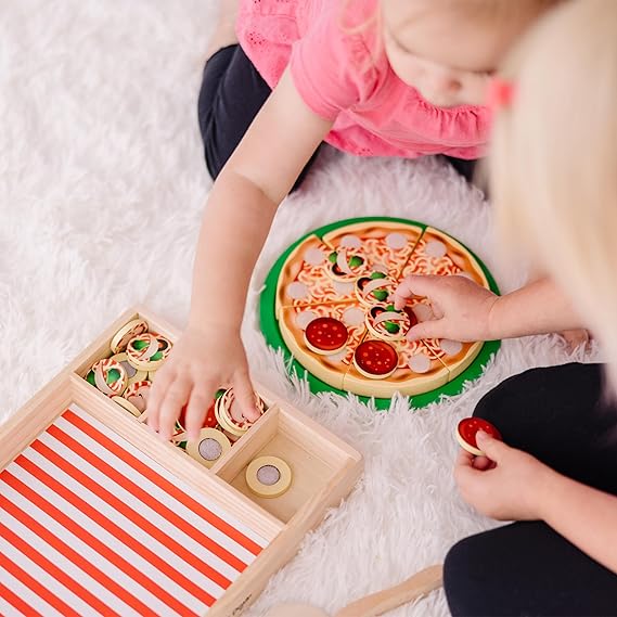 Melissa & Doug Wooden Pizza Party Play Food Set With 36 Toppings