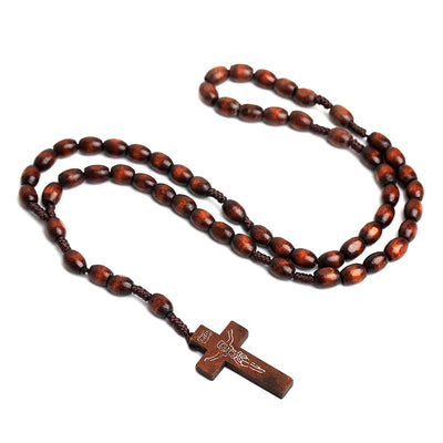 Handmade Natural Wooden Beads Cross Necklace